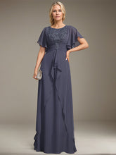 A-line Scoop Floor-Length Lace Chiffon Mother of the Bride Dress With Pleated